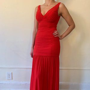 Hailey Logan by Adrianna Papell Red V-Neck Ruched Evening Gown